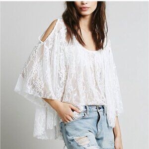 FREE PEOPLE Lost In Austin Lace Cold Shoulder Top Size S